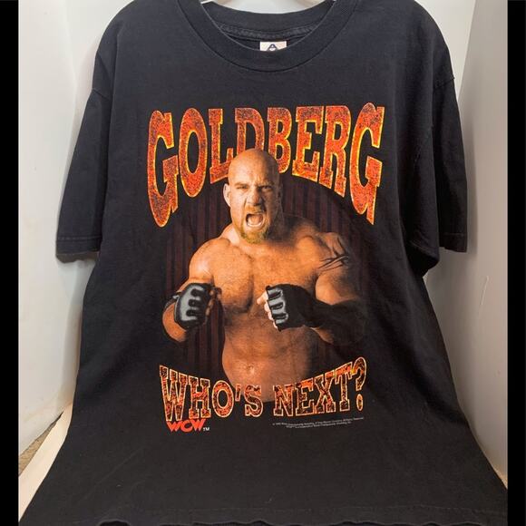 UNIQUE SOUGHT AFTER ONE HIT BANGER TEE - Wrestler GOLDBERG WHO’S NEXT— LARGE NEW - Picture 1 of 9
